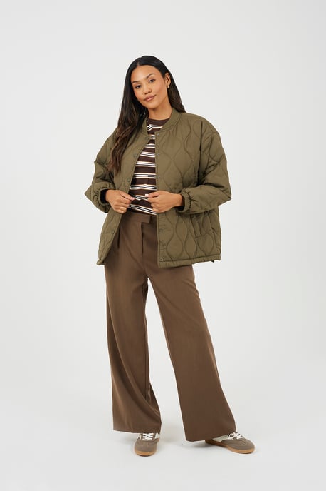 Khaki Oversized Quilted Jacket - Image 3