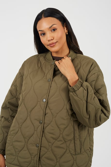Khaki Oversized Quilted Jacket - Image 4