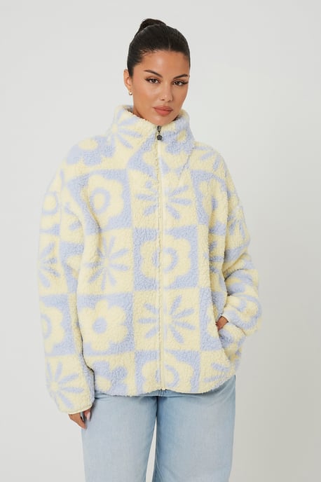Yellow Sherpa Fleece Floral Print Sweatshirt - Image 1