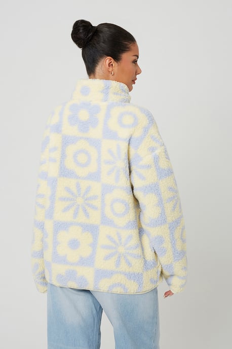 Yellow Sherpa Fleece Floral Print Sweatshirt - Image 2