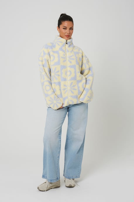 Yellow Sherpa Fleece Floral Print Sweatshirt - Image 3