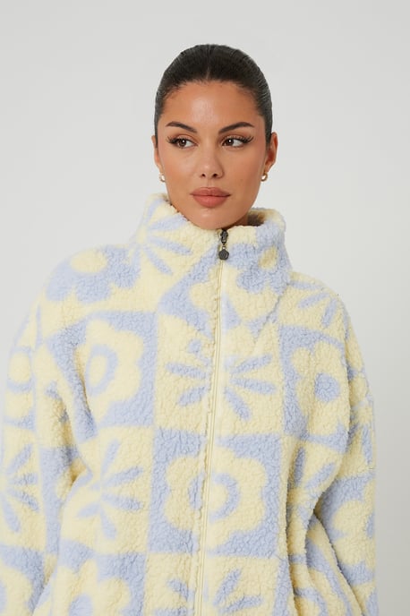 Yellow Sherpa Fleece Floral Print Sweatshirt - Image 4