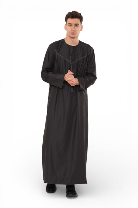 Mens Grå Ramadan Eid Marockansk Jubba Robe Kaftan Djellaba Thobe LFS -TT-008 - Image 4