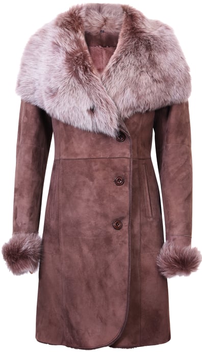 Dames suède merino shearling jas met Toscana kraag-Hanoi - Image 1
