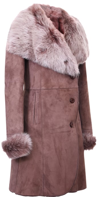Dames suède merino shearling jas met Toscana kraag-Hanoi - Image 2
