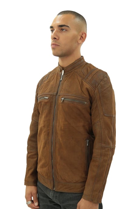 Mens Buff Leather Racer Biker Jacket-Vienna - Image 4
