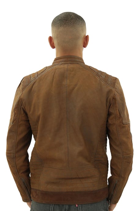 Mens Buff Leather Racer Biker Jacket-Vienna - Image 6