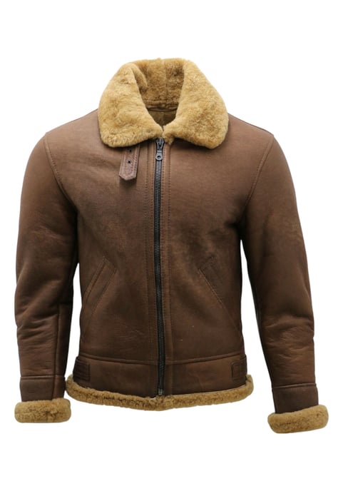 Mens Ginger Brown B3 WW2 Sheepskin Leather Flying Aviator Jacket-Houston - Image 3