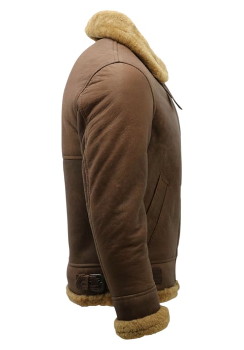 Mens Ginger Brown B3 WW2 Sheepskin Leather Flying Aviator Jacket-Houston - Image 4