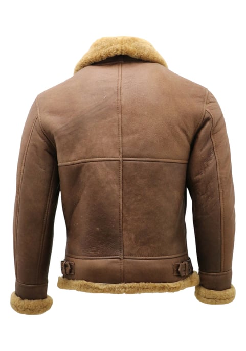 Mens Ginger Brown B3 WW2 Sheepskin Leather Flying Aviator Jacket-Houston - Image 5