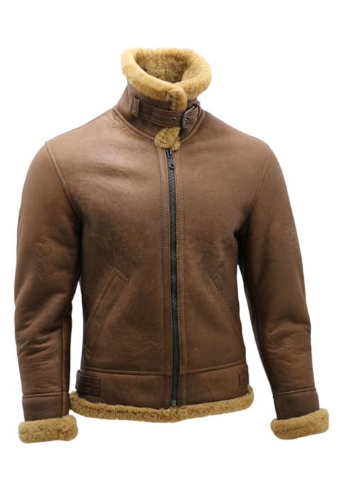 Mens Ginger Brown B3 WW2 Sheepskin Leather Flying Aviator Jacket-Houston - Image 6