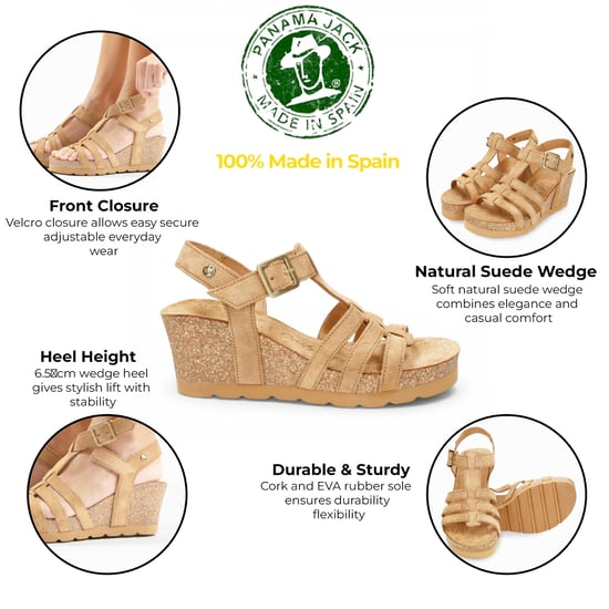 Panama Jack Dames Wedge Heel Bark Bruine Suède Leren Sandalen - Vero B1 - Image 2
