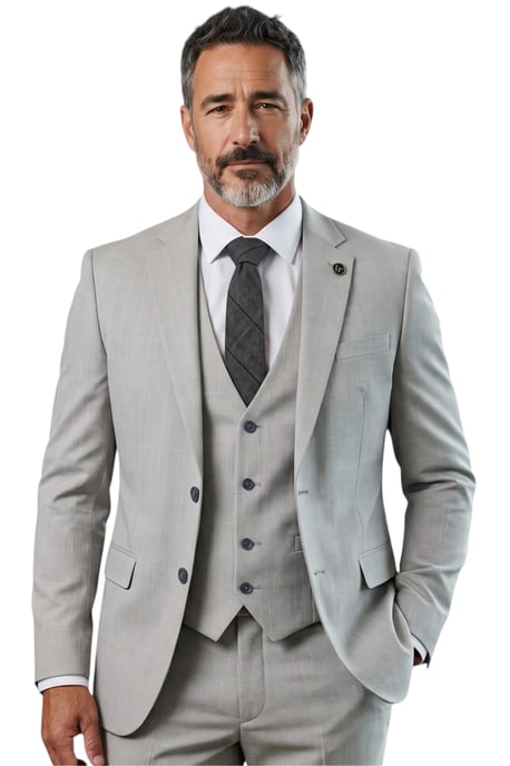 Heren Grijze 3-Piece Prince Of Wales Check Tailored Fit Formele Pak - IM31 - Image 1