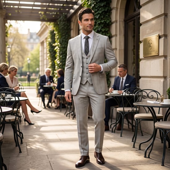 Heren Grijze 3-Piece Prince Of Wales Check Tailored Fit Formele Pak - IM31 - Image 2
