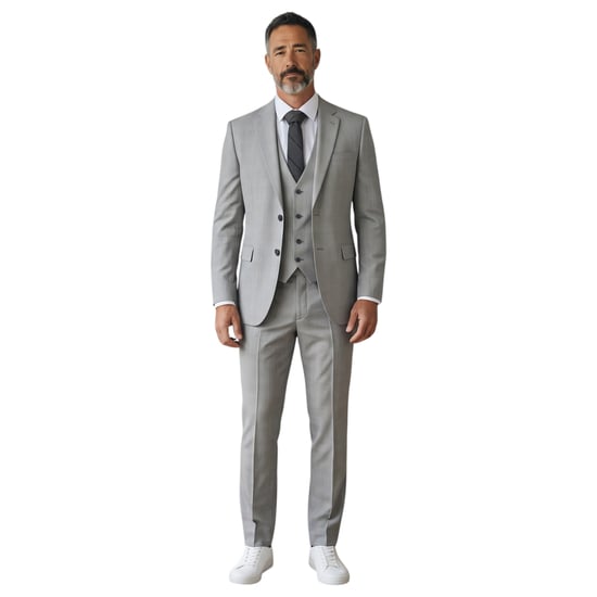 Men's Grey 3 Piece Prince Of Wales Check Tailored Fit Formal Suit - IM31 - Image 3