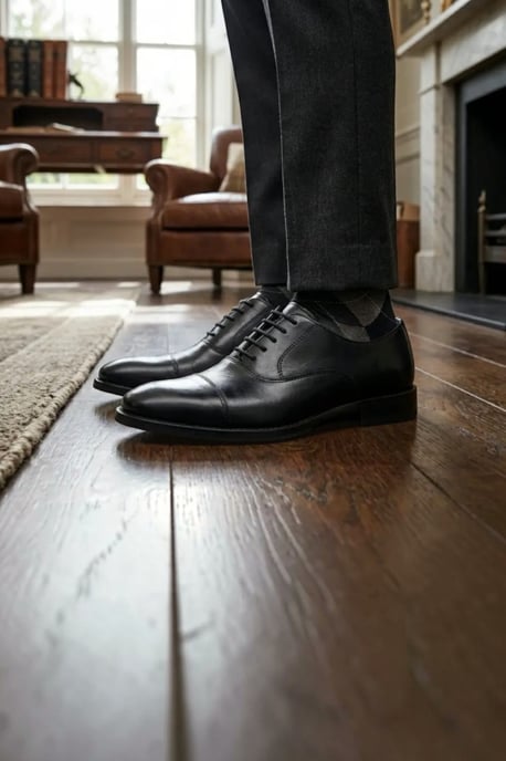 Men's Black Cap-Toe Oxford Lace-Up Dress Shoes - N103212 - Image 3