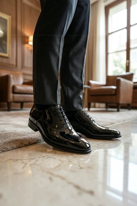 Heren Zwarte Formele Patenten PU Leren Oxford Dresschoenen - M64340 - Image 3