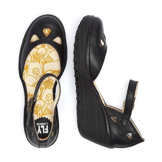 Fly London Yuna Leren Wedge Sandalen - (Zwart) - Image 6