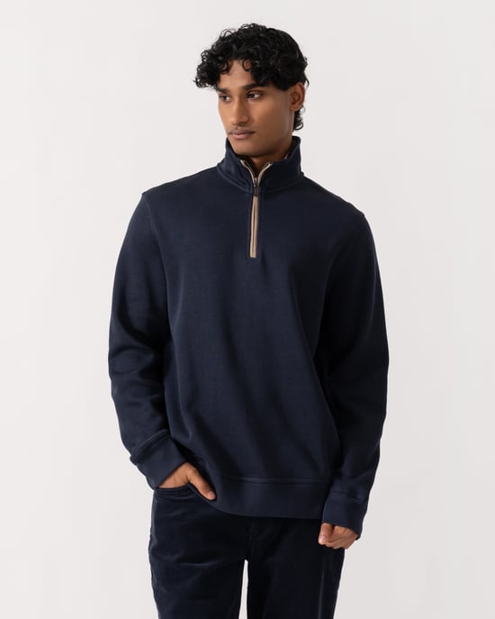 Regular Fit Long Sleeve Logo Detail Sweatshirt in Navy - Image 1