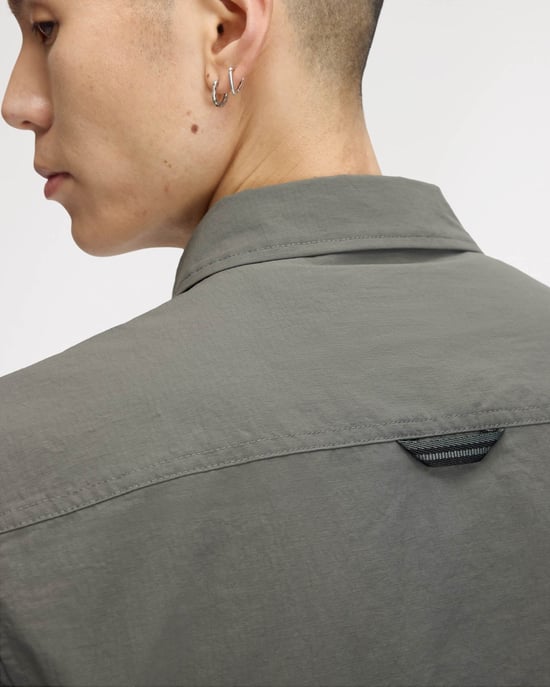 Regular Fit Long Sleeve Logo Detail Overshirt in Olive - Image 4