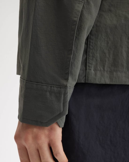 Regular Fit Long Sleeve Logo Detail Overshirt in Olive - Image 5