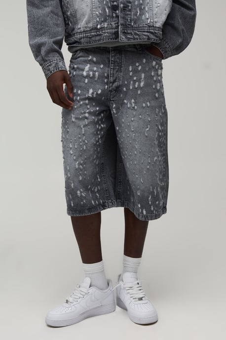 Extreme Distressed Longline Denim Jorts - Image 1