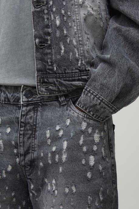 Extreme Distressed Longline Denim Jorts - Image 3