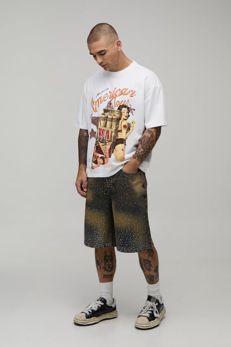 Clustered Rhinestone Tinted Denim Jorts - Image 4