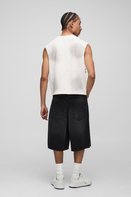 Regular All Over Rhinestone Denim Jorts - Image 2