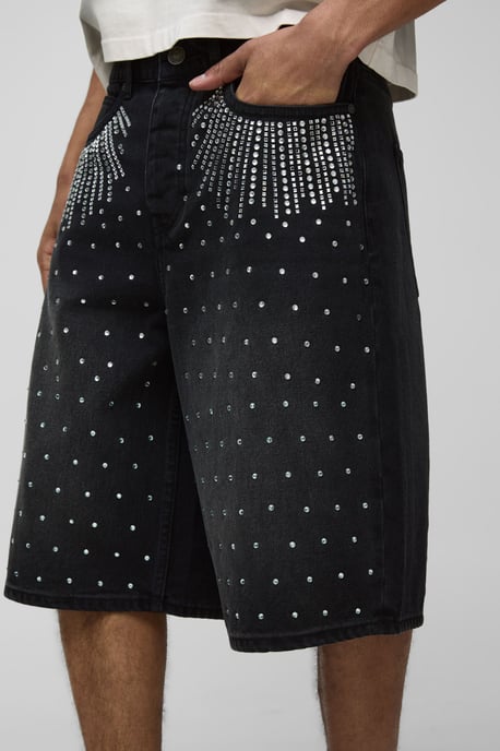 Regular All Over Rhinestone Denim Jorts - Image 3