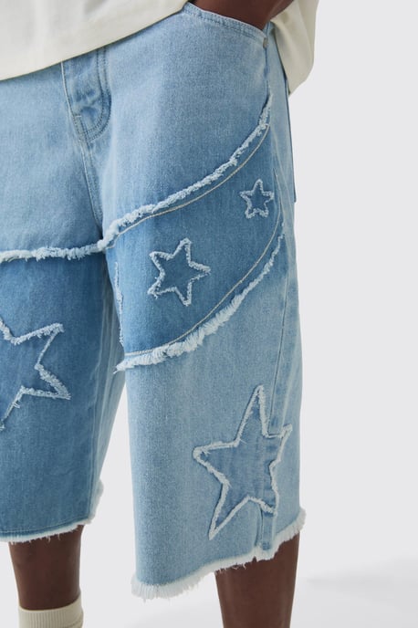 Regular Rigid Star Applique Denim Jorts In Ice Blue - Image 3