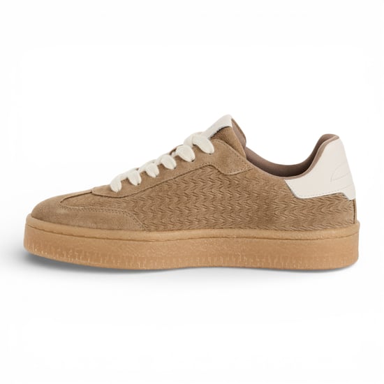 Tamaris Women's Taupe Leather White Stripes Trainers Sneaker Shoes - Image 3