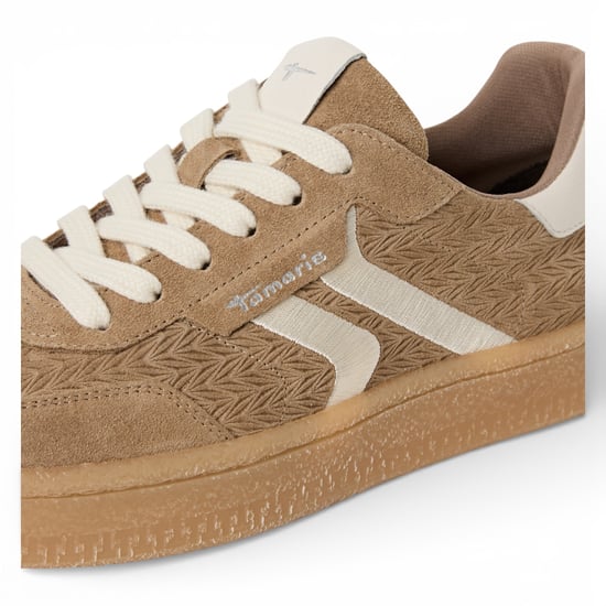 Tamaris Women's Taupe Leather White Stripes Trainers Sneaker Shoes - Image 5