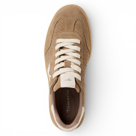 Tamaris Women's Taupe Leather White Stripes Trainers Sneaker Shoes - Image 6