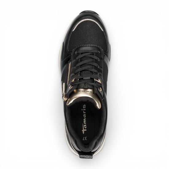 Tamaris Dames Zwarte Gouden Platform Sneakers Ritssluiting Veterschoen Hardloopschoenen - Image 6