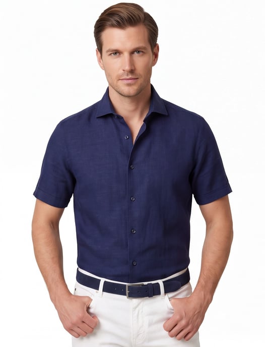Overhemd Eterna Modern fit donkerblauw korte mouw - Image 1