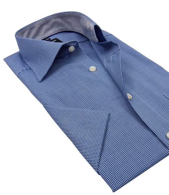 OLYMP korte mouw overhemd blauw ruit normale fit - Image 3