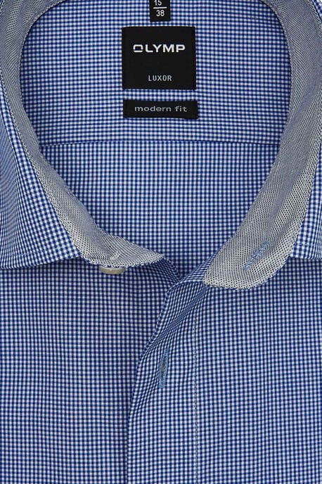 OLYMP korte mouw overhemd blauw ruit normale fit - Image 4
