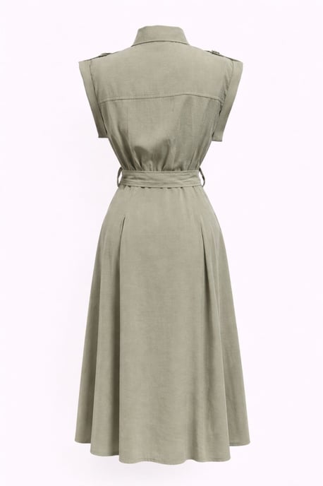 Textured A-Line Midi Shirt Dress with Belt - Image 2