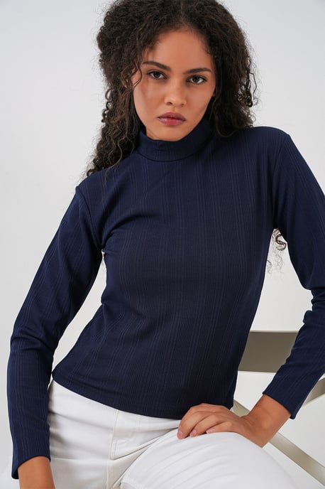 Ribbed Half Turtleneck Long Sleeve Bodysuit - Image 3