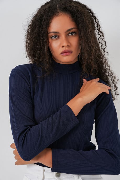 Ribbed Half Turtleneck Long Sleeve Bodysuit - Image 4