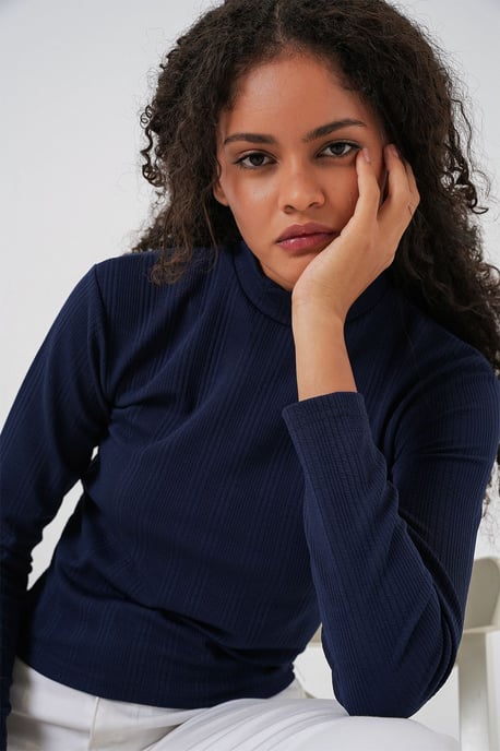 Ribbed Half Turtleneck Long Sleeve Bodysuit - Image 6