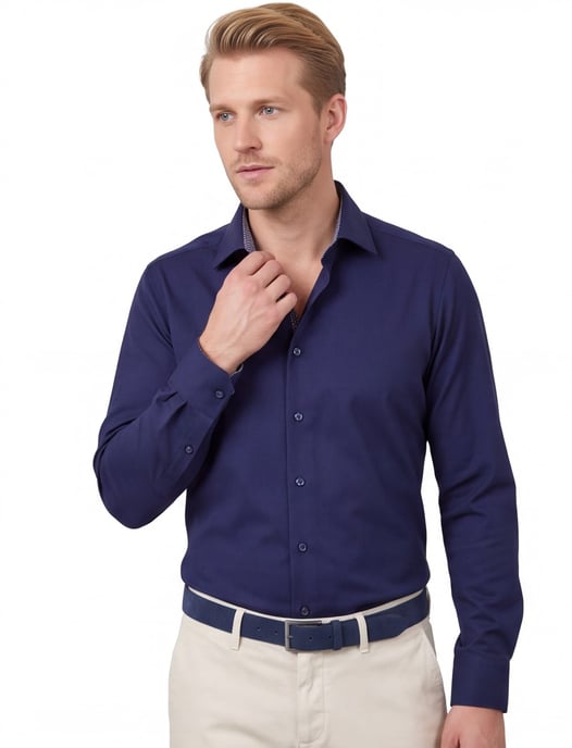 katoenen overhemd Olymp wijde fit effen donkerblauw - Image 1