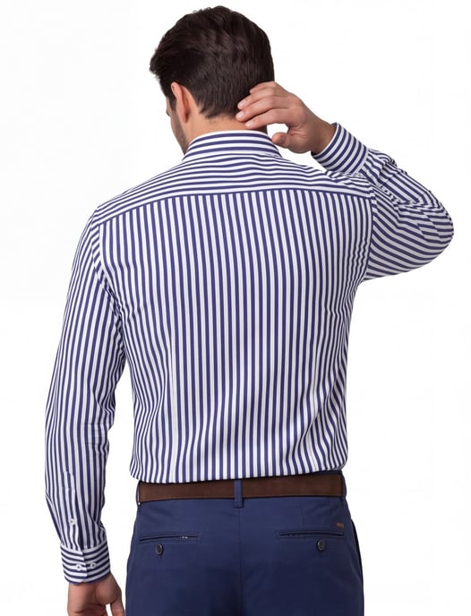 katoenen Eterna overhemd donkerblauw wijde fit gestreept - Image 2