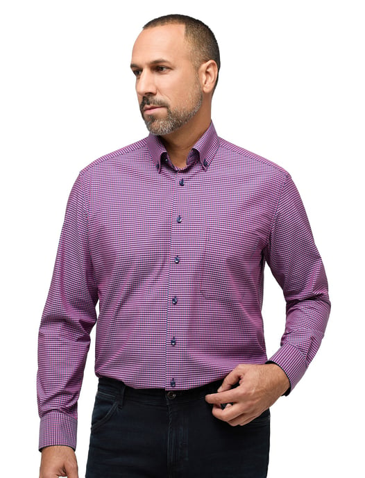Eterna casual overhemd Comfort Fit roze blauw geruit katoen - Image 1