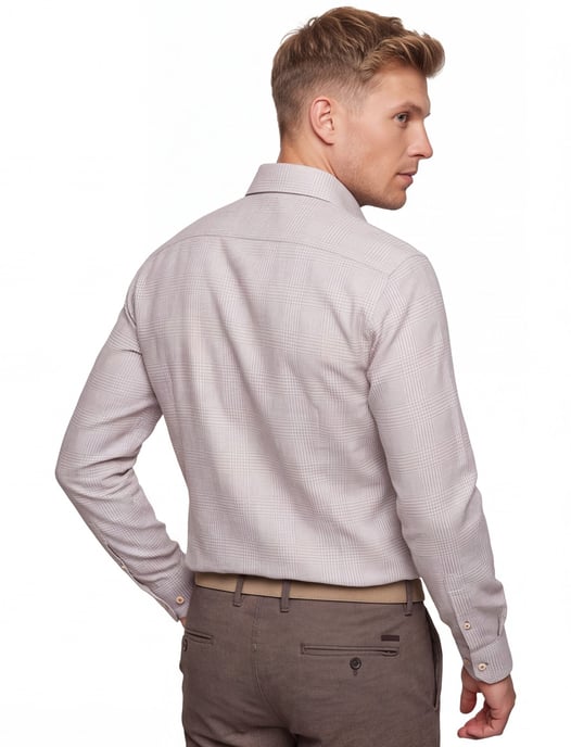 Overhemd R2 Amsterdam Modern Fit beige geruiten patroon - Image 2