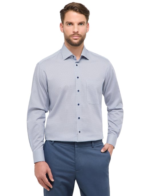 Blauw geprint Eterna overhemd katoen met borstzak - Image 1