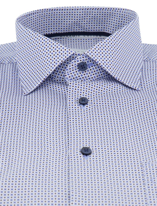 Blauw geprint Eterna overhemd katoen met borstzak - Image 3