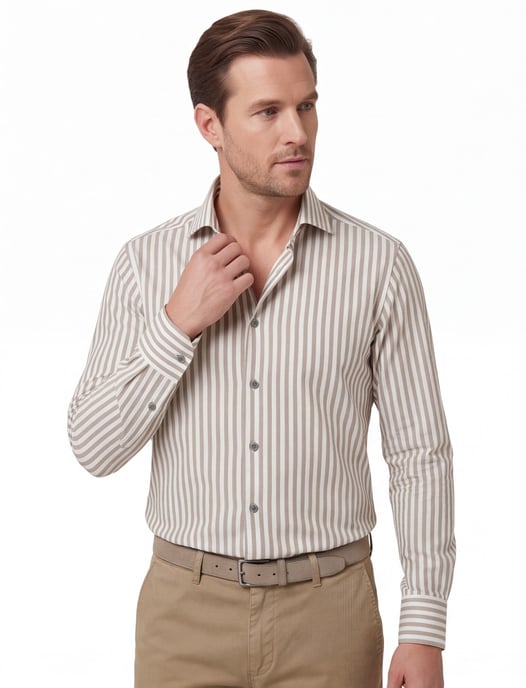 Michaelis overhemden groen wit gestreept slim fit strijkvrij - Image 1