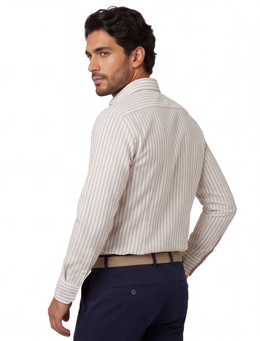 Profuomo overhemd gestreept beige strijkvrij - Image 2